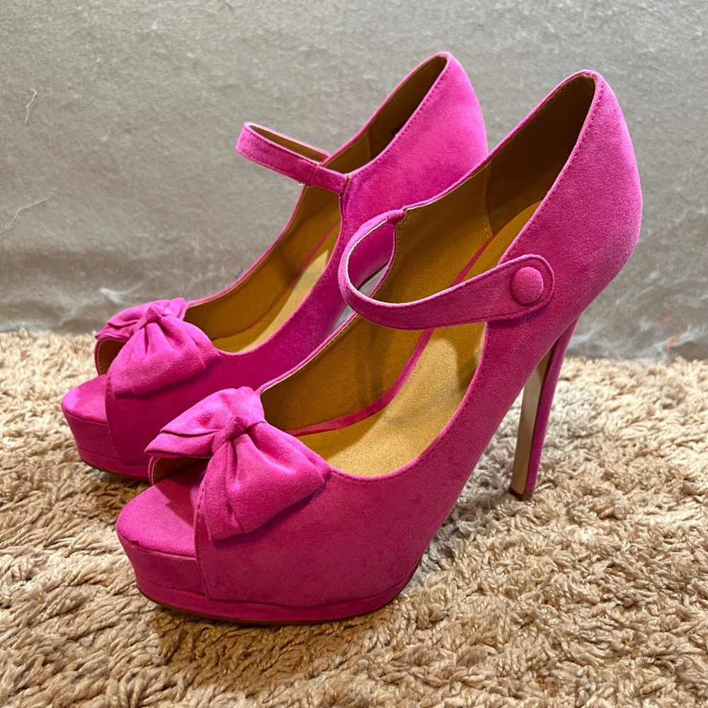 1044 | NIB Tibbie Barbie Pink Bow Platform Stiletto Mary Jane Peep Toe Women 9